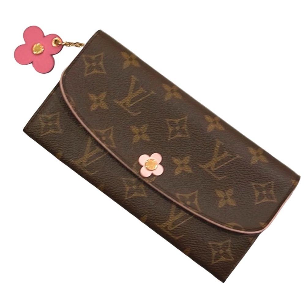 Louis Vuitton Long Wallet Portefeuille Emilie Brown Monogram with Pink Accents - Picture 1 of 13